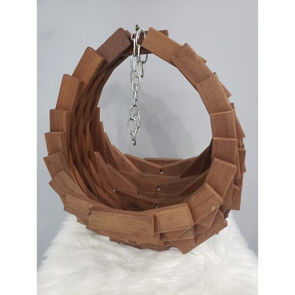 LARGE Vintage MCM Wood Block Planter Hanging Plant Basket Boho Chic‎ Cedar Swag - Picture 1 of 11